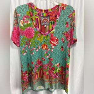 Johnny Was Women's Mona May Favorite Bamboo T Shirt Artsy Boho Floral Sz M EUC